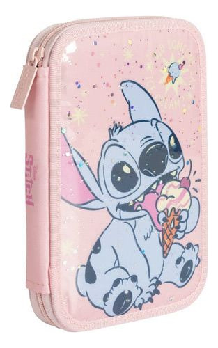 Cartuchera 1 Piso Stitch Rosa 20 Compartimentos Mooving
