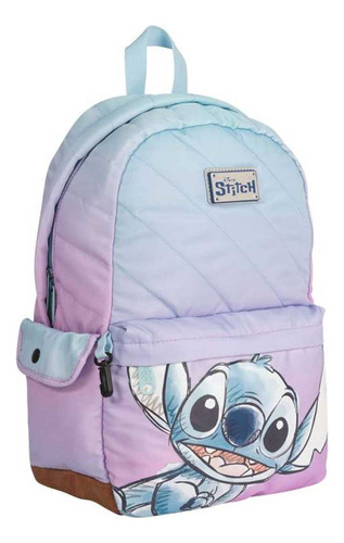 Mochila Escolar Espalda 18 Stitch Matelasse Disney Celeste Liso