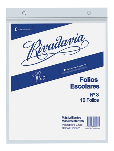 Folio Escolar Rivadavia N3 10u Transparente 3 Agujeros