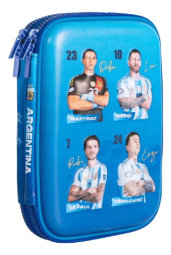 Cartuchera Canopla Doble Eva Afa Por Siempre Heroes Azul Claro Dibu Lionel De Paul Enzo