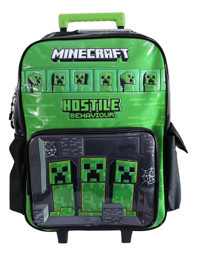 Mochila Escolar Carro 18 Minecraft Up Cresko Verde Liso