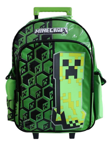 Mochila Escolar Carro 18 Minecraft Level Cresko Verde Geométrico