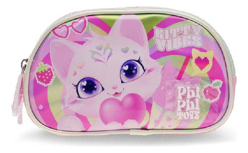 Cartuchera De Gato Con Doble Cierre Phi Phi Toys Tono Pastel Rosa Con Tonos Pastel Gato