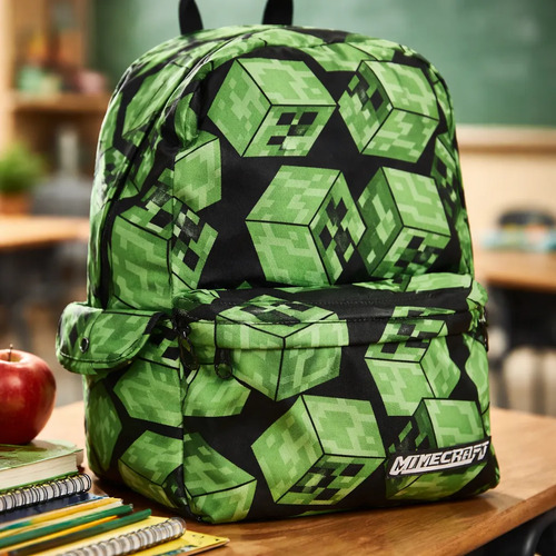 Mochila Escolar  Espalda 18 Minecraft Creeper Mooving Verde Minecraft