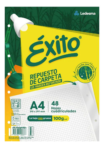 Repuesto Éxito A4 X 48 Hojas Cuadriculado Margen Reforzado