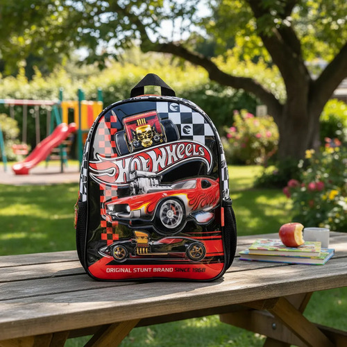 Mochila Jardin Espalda 12 Red Cars Hot Wheels Wabro Cierre Rojo