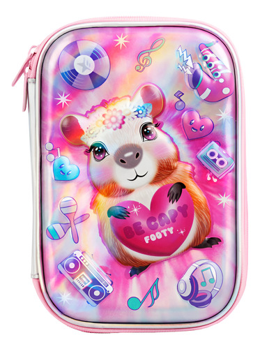Cartuchera Desplegable Con Utiles Capybag Plateada Footy Rosa Chicle Lisa