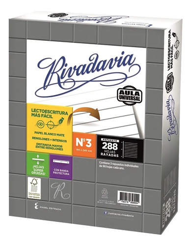 Repuesto Rayado 288 Hojas Rivadavia No3 19x24cm 3 Agujeros