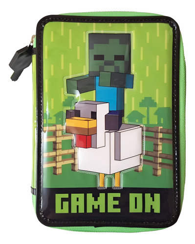 Cartuchera Escolar 2 Pisos Minecraft Playon Verde Cresko Verde Lisa
