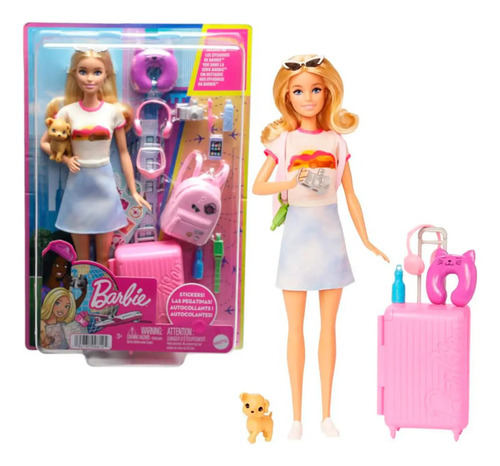 Barbie Viajera Muñeca Con Maleta Y Accesorios Mattel