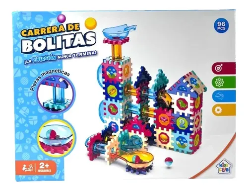 Carrera De Bolitas Con 96 Piezas Magneticas Kids Club Celeste