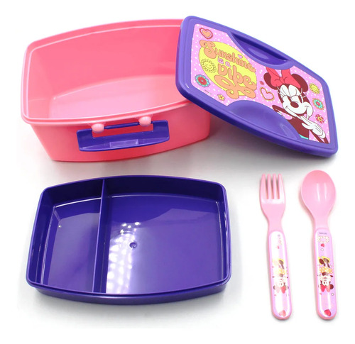 Lunch Box Minnie Mouse Con Cubiertos Disney Rosa Rosa