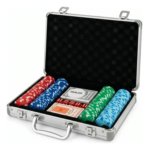 Maletin De Poker Profesional Set 200 Fichas Cartas Dados