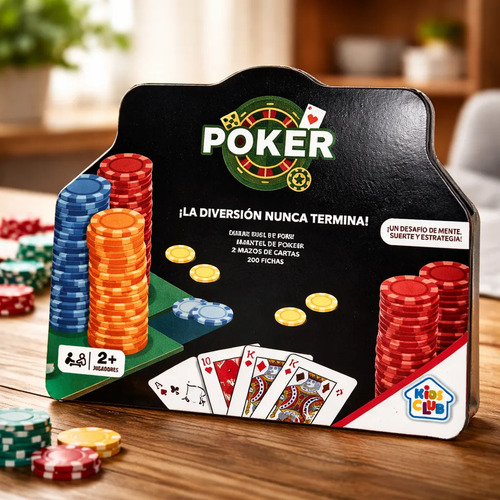 Set De Poker En Lata 200 Fichas 2 Mazos Y Paño Kids Club