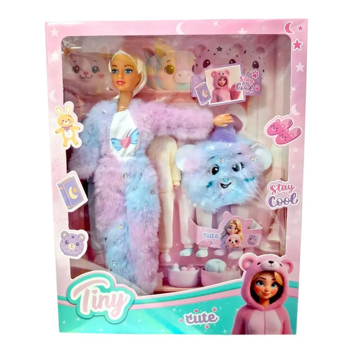 Muñeca Tiny Cute Disfraz De Osito Colores Pastel Peluche