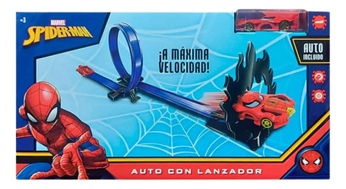 Lanzador De Autos De Spiderman Con Rulo Giro 360 Y Auto Azul Azul