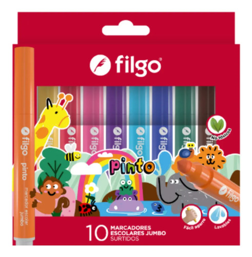 Marcadores Jumbo Filgo Pinto Agua Lavables 10 Colores Maxi