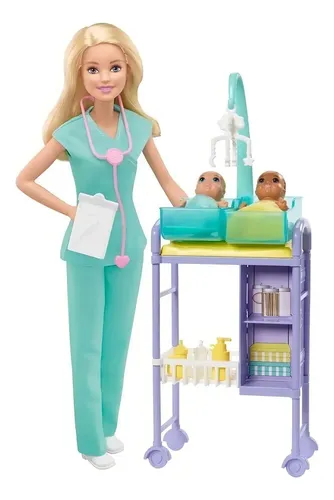 Barbie Set De Pediatra Rubia Con Gemelos Gkh23