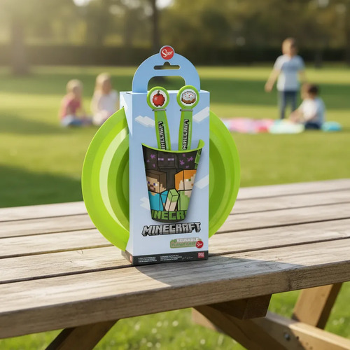 Minecraft Set De Alimentación 5pzs Platos Vaso Cubiertos Verde