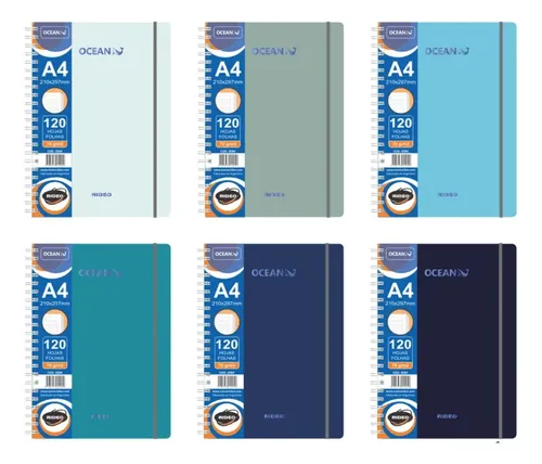 Cuaderno A4 3 Solapas Con Elastico 120h Rideo Color Ocean Ocean Surtido