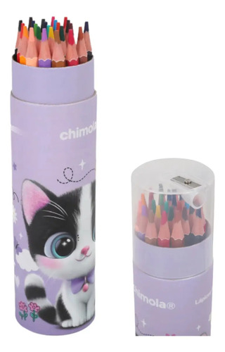 Set X24 Lápices De Colores + Sacapuntas Cat Chimola St63 Colores