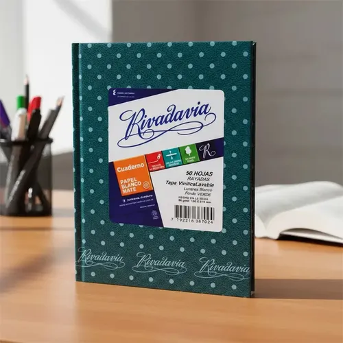 Cuaderno Rivadavia 16x21 Tapa Cartón Rayad Lunares Verde X50 Verde Oscuro