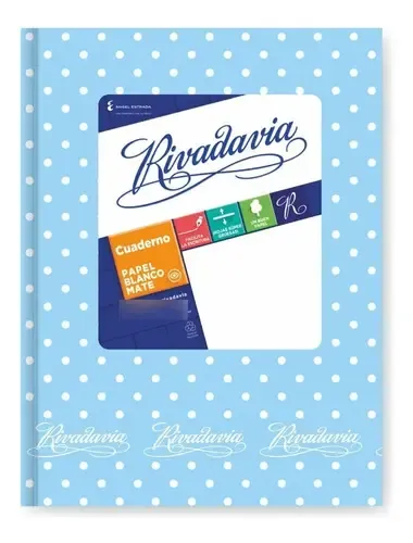 Cuaderno Rivadavia 16x21 Tapa Dura Rayado Celeste Lunares Celeste