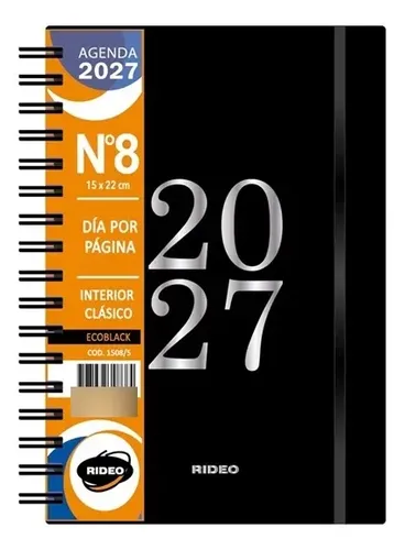 Agenda 2027 Rideo N8 15x22 Espiral Diaria Ecoblack Plateado Ecoblack 2027