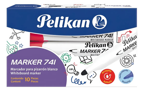 Marcador De Pizarra Pelikan 741 Recargable Pack X10 Rojo Rojo