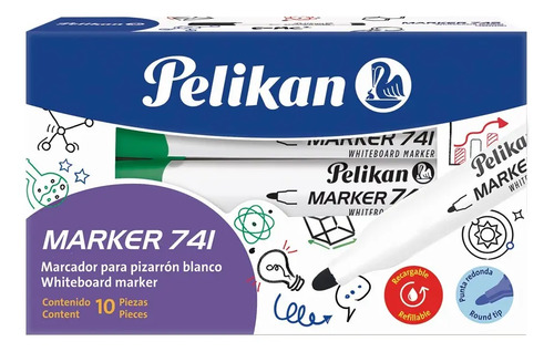Marcador De Pizarra Pelikan 741 Recargable Pack X10 Rojo Verde