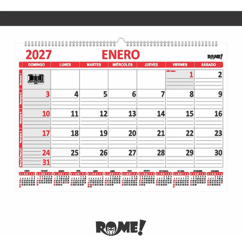 Calendario Doble Oficio Apaisado Rojo 50x35cm Rome Doble Oficio