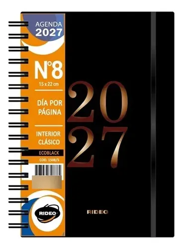 Agenda 2027 Rideo N8 15x22 Espiral Diaria Ecoblack Dorado Oscuro Ecoblack 2027