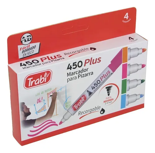 Marcador Para Pizarra Trabi 450 Punta Redonda Pack X4